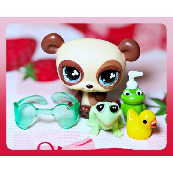 Authentic Littlest Pet Shop LPS #612 Euro Teddy Panda Bear Aqua Clover Eyes - Picture 3 of 8